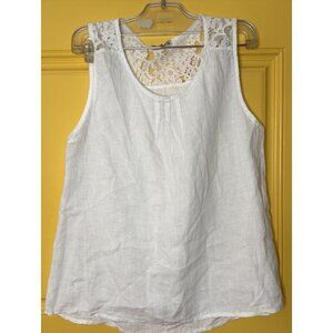 TERZO MILLENIO White Linen‎ Blouse Made in Italy Size Medium Lace Insert